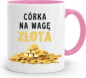 Rózsaszín Bögre Ajándék Lányának Arany Mérleggel, fényképes nyomtatással