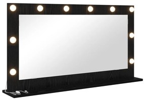 LED világítással ellátott tükör fekete tölgy 100x55x18 cm