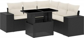 vidaXL 6 részes fekete polyrattan kerti ülőgarnitúra párnákkal