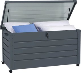 Outsunny 311 L Kültéri Tárolódoboz, Galvanizált Acél, 4 Kerek, 2 Fogantyú és 1 Zár a Kerthez, 120x62x66 cm Sötétszürke | Aosom