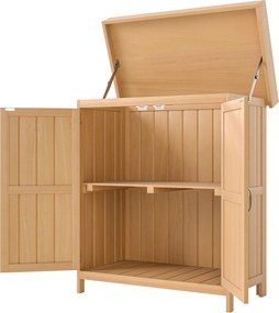 Outsunny Kerti Szekrény Nyír Fa, Időjárásálló Szerszámos Kamra 74x43x88cm, Szerszámos Kamra Dupla Ajtóval, 2 Rekesszel | Aosom