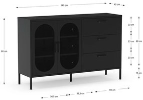 Fekete komód 140x90 cm Diora – Marckeric