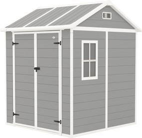 Outsunny Kerti Szerszámtároló, Időjárásálló Fa Hatású Felülettel, 2.91m² Kerti Sátor, Dupla Ajtókkal és Zárral, Dőlt Tetővel, 181x181x220cm, Szürke |