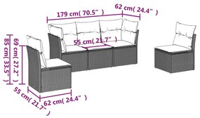 5 részes szürke polyrattan kerti ülőgarnitúra párnákkal