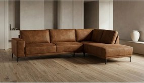 Konyakbarna bőrutánzat sarokkanapé (jobb oldali) Copenhagen – Scandic