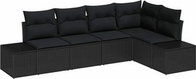 vidaXL Kerti Kanapé Szett tárolóval 5 pcs Fekete polirattan
