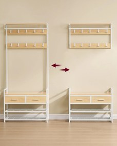 Kabátállvány cipőpaddal, 2 fiók, 10 akasztó, matt arany tölgy