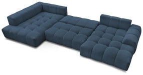Sötétkék zsenília kinyitható-tárolóhelyes sarokkanapé (bal oldali-U alakú) Everest – Bobochic Paris