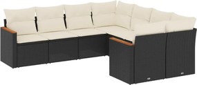 vidaXL 8 részes fekete polyrattan kerti ülőgarnitúra párnákkal