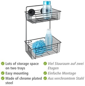Vacuum-Loc® Pavia fekete fali kétszintes fürdőszobai polc - Wenko
