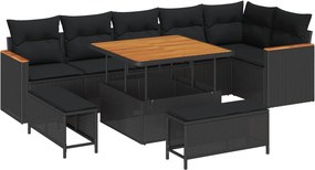 vidaXL Kerti Kanapé Szett 9 pcs Fekete polirattan