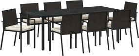 vidaXL Kert étkező szett 9 pcs Fekete Porszórt acél