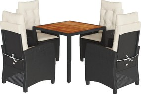 vidaXL 5 részes fekete polyrattan kerti étkezőgarnitúra párnákkal