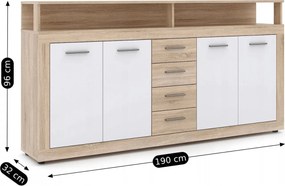 BLAGO komód 190 cm sonoma tölgy/fehér