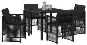 5 Részes Kerti Étkező Szett Párnákkal - Fekete Polyrattan