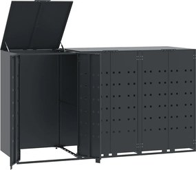 vidaXL antracit acél kerekes tároló 3 szemeteskukához 207x79x117 cm