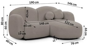 Szürke buklé sarokkanapé (jobb oldali-heverő résszel) Orbit – Ropez