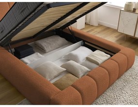 Narancssárga kárpitozott ágyneműtartós franciaágy ágyráccsal 140x190 cm Denali – Bobochic Paris