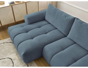 Kék kinyitható-tárolóhelyes sarokkanapé (bal oldali-heverő résszel) Fuji – Bobochic Paris