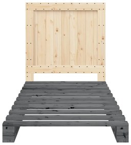 szürke tömör fenyőfa ágykeret fejtámlával 90 x 200 cm