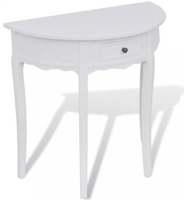 Fehér, félkör alakú, fiókos tálalóasztal