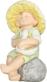 Outsunny Kerti Szobor "Kisfiú Szalmakalapban", 43 cm Időjárásálló Kerti Figura, Kültéri Dísz, Kerti Dekoráció, Szobor Otthoni Díszítéshez, Kert, Udvar