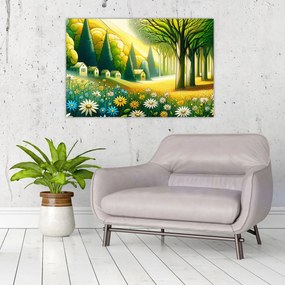 Kép - Falu sárga-zöld színekben (90x60 cm)
