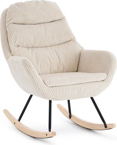 Hintaszék, relaxációs szék, szoptatós fotel kordbársony kárpitozással, krém-bézs színű