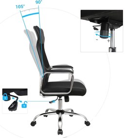 Irodai ergonomikus szék, fej- és deréktámasszal, fekete