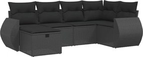vidaXL 6 részes fekete polyrattan kerti ülőgarnitúra párnákkal
