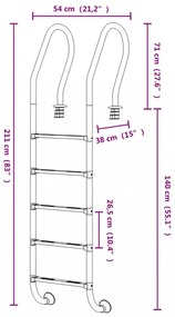 vidaXL 304-es rozsdamentes acél medencelétra 54 x 38 x 211 cm