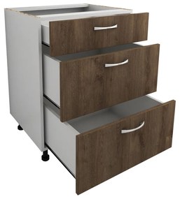 Benita 3 fiókos Alsó konyhaszekrény Bronz Tölgy-Fehér 60x50x80 cm N