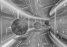 Fotótapéta - 3D szürke alagút gömbökkel (152,5x104 cm)