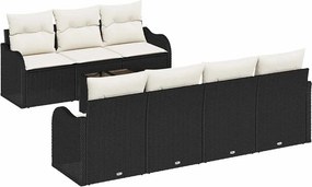 vidaXL Kerti Kanapé Szett Fekete 55 x 55 x 37 cm polirattan