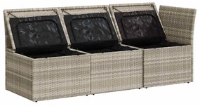 3 személyes világosszürke polyrattan kerti kanapé párnával