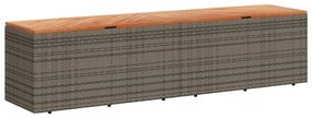 szürke polyrattan és akácfa kerti tárolóláda 220 x 50 x 54 cm