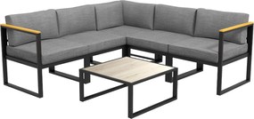 Outsunny Kert Lounge kanapéval és kávézóasztallal, 6 részes szett alumíniumból párnázott párnákkal, fa hatású asztallap, Szürke | Aosom