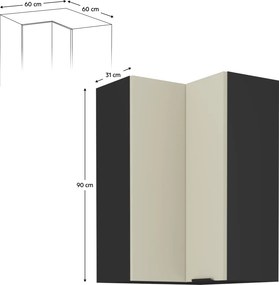 Felső sarokszekrény kasmír/fekete, ARAKA 60x60 GN-90 2F