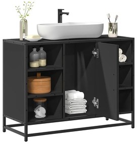 Fekete szerelt fa fürdőszobai mosdószekrény 80 x 33 x 60 cm