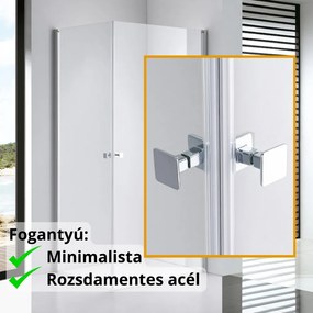 Stuxi Bari Duo 70x90 aszimmetrikus 2 nyíló ajtós zuhanykabin 6 mm vízlepergető biztonsági üveggel, króm