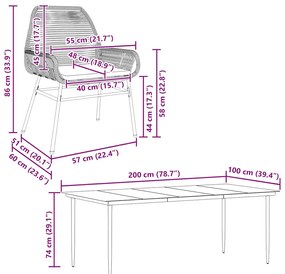 7 részes szürke polyrattan üveg kerti étkezőgarnitúra párnával