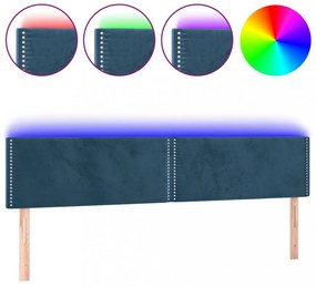 sötétkék bársony LED-es fejtámla 200x5x78/88 cm