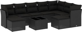 vidaXL 10 részes fekete polyrattan kerti ülőgarnitúra párnákkal