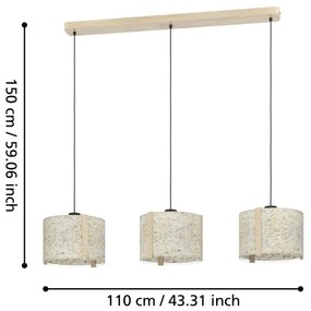 Eglo 390324 - Csillár zsinóron HONTONGAS 3xE27/25W/230V bézs