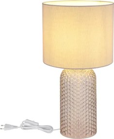 Globo 21735G Asztali lámpa, üveg szürke, textil szürke, kábel PVC fehér, billenőkapcsoló a kábelen, ø: 265mm, M: 500mm, kábel hossza 1300mm, 1x E27 60W 230V izzó nélkül