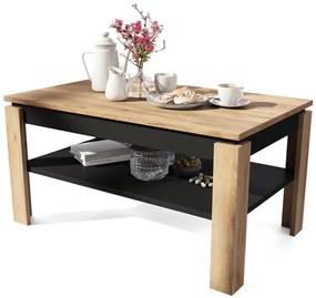 Bővíthető dohányzóasztal emelhető asztallappal és polccal ADEN craft tölgy/fekete