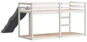 fehér tömör fenyő emeletes ágy csúszdával és létrával 90x190 cm