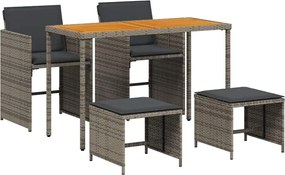 vidaXL 5 részes szürke polyrattan kerti étkezőgarnitúra párnával