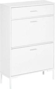HOMCOM Mobil Cipőtartó, Modern Cipőszekrény 12 Pár Cipőhöz 2 Hajtogatható Ajtóval és Fiókkal, Forgácslapból, MDF-ből és Fémből, 75x26x110 cm, Fehér |