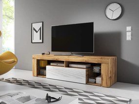 TV-szekrény 140 cm, Wotan tölgy/magasfényű fehér színkombinációban EVEREST HUGO